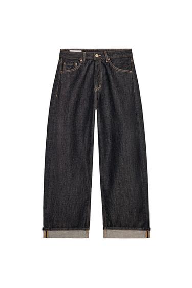 TRF MID-WAIST BAGGY FOLDED JEANS - Dark indigo by Zara