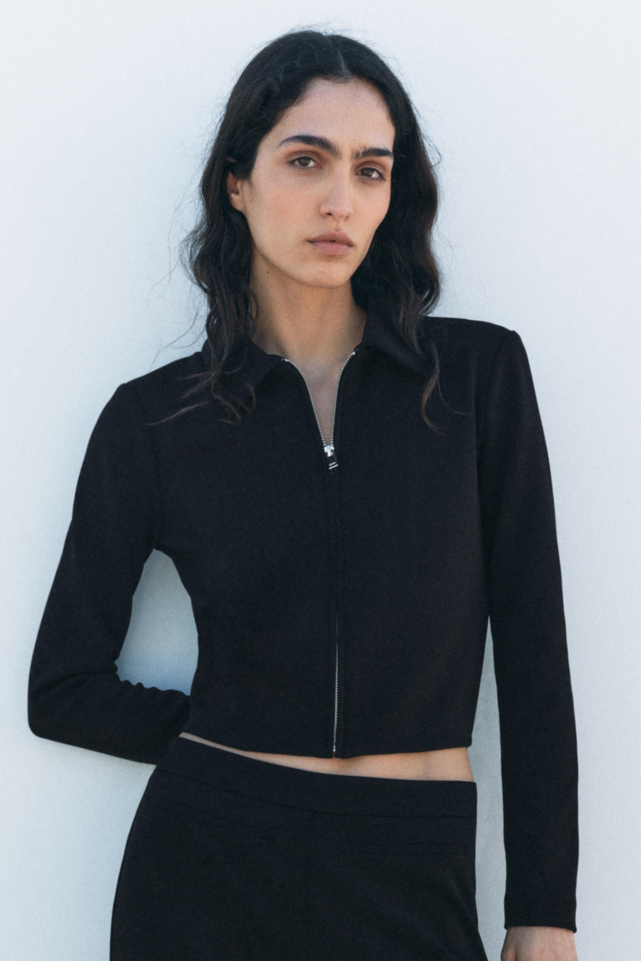 安心★関税込み★ZARA★CREPE ZIP-UP JACKET CREPE ZIPPER JACKET - Navy blue | ZARA United States