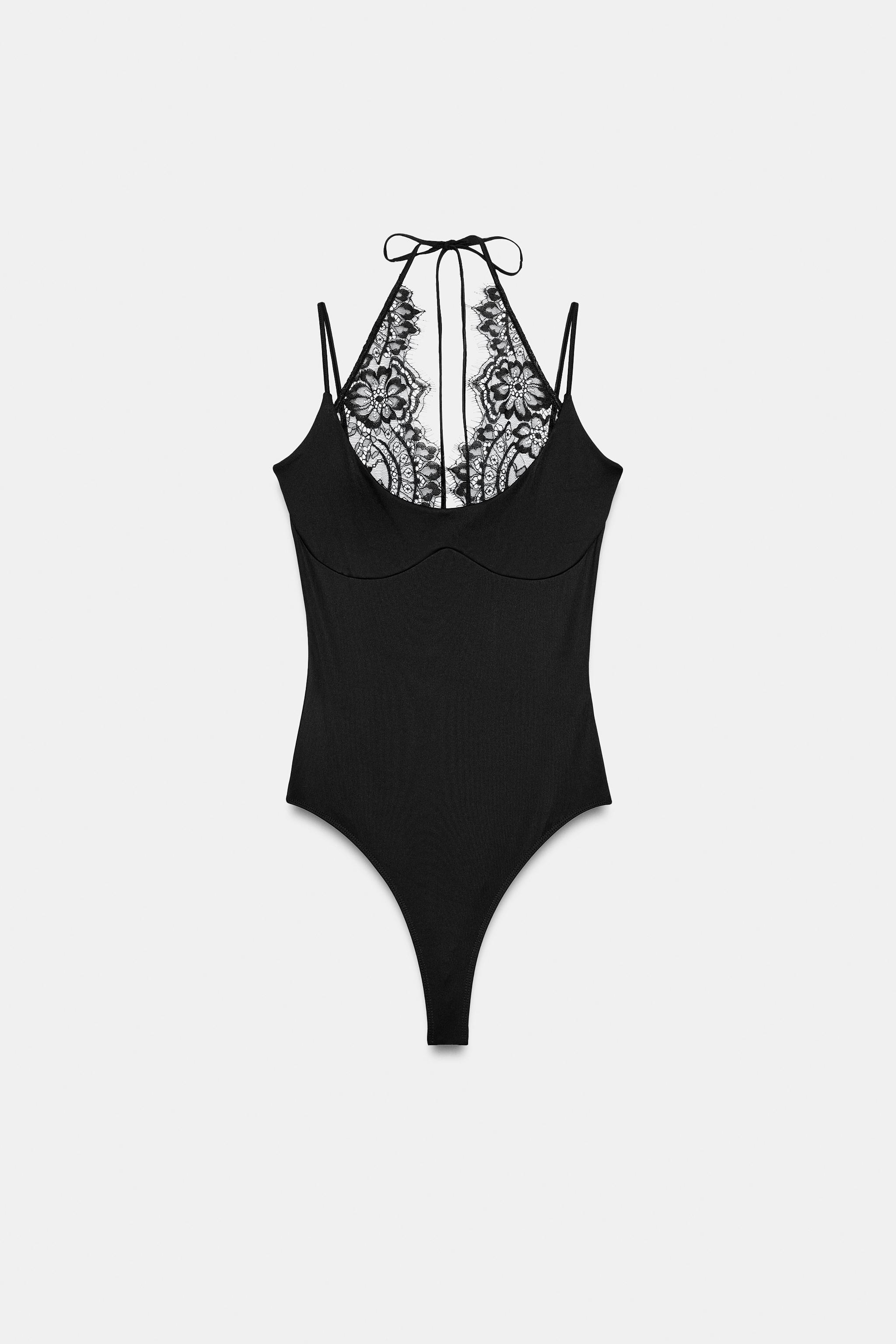 COMBINATION LACE HALTER BODYSUIT