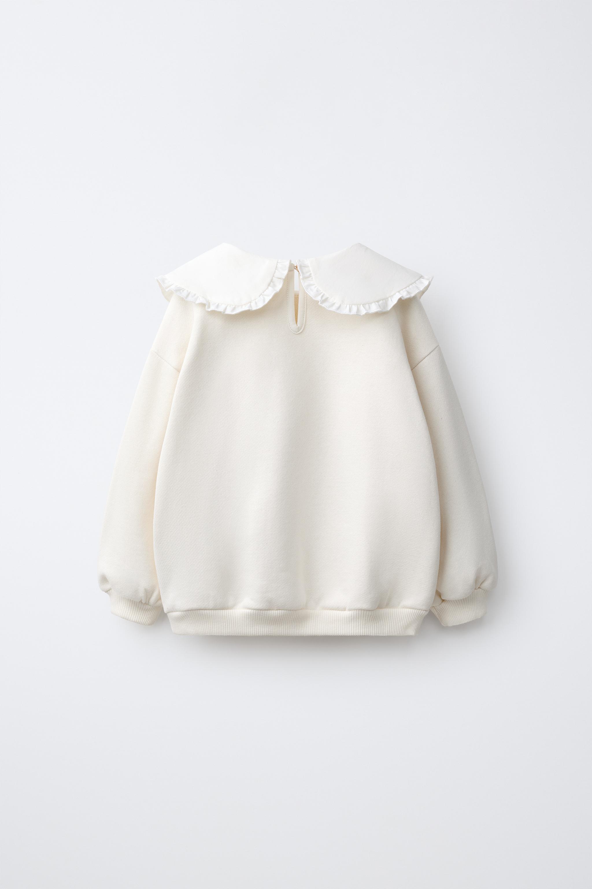 EMBROIDERED FLORAL COLLAR SWEATSHIRT