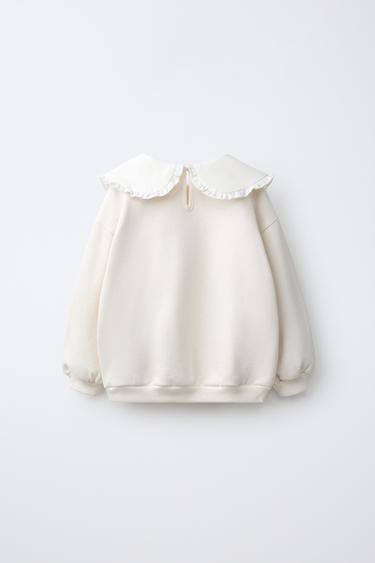 EMBROIDERED FLORAL COLLAR SWEATSHIRT — Ecru 2