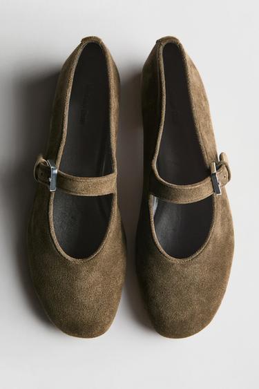 Zara Split leather ballet flats - Sea green - Image 0