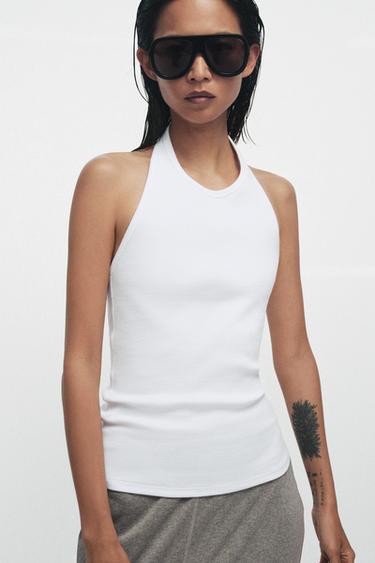 TOP HALTER RIB - Blanco de Zara