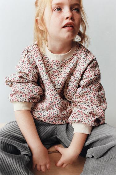 SWEATSHIRT MET BLOEMEN EN ZAK MET KANT - Ecru van Zara