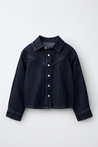 Zara STITCHED DENIM SHIRT - Blue