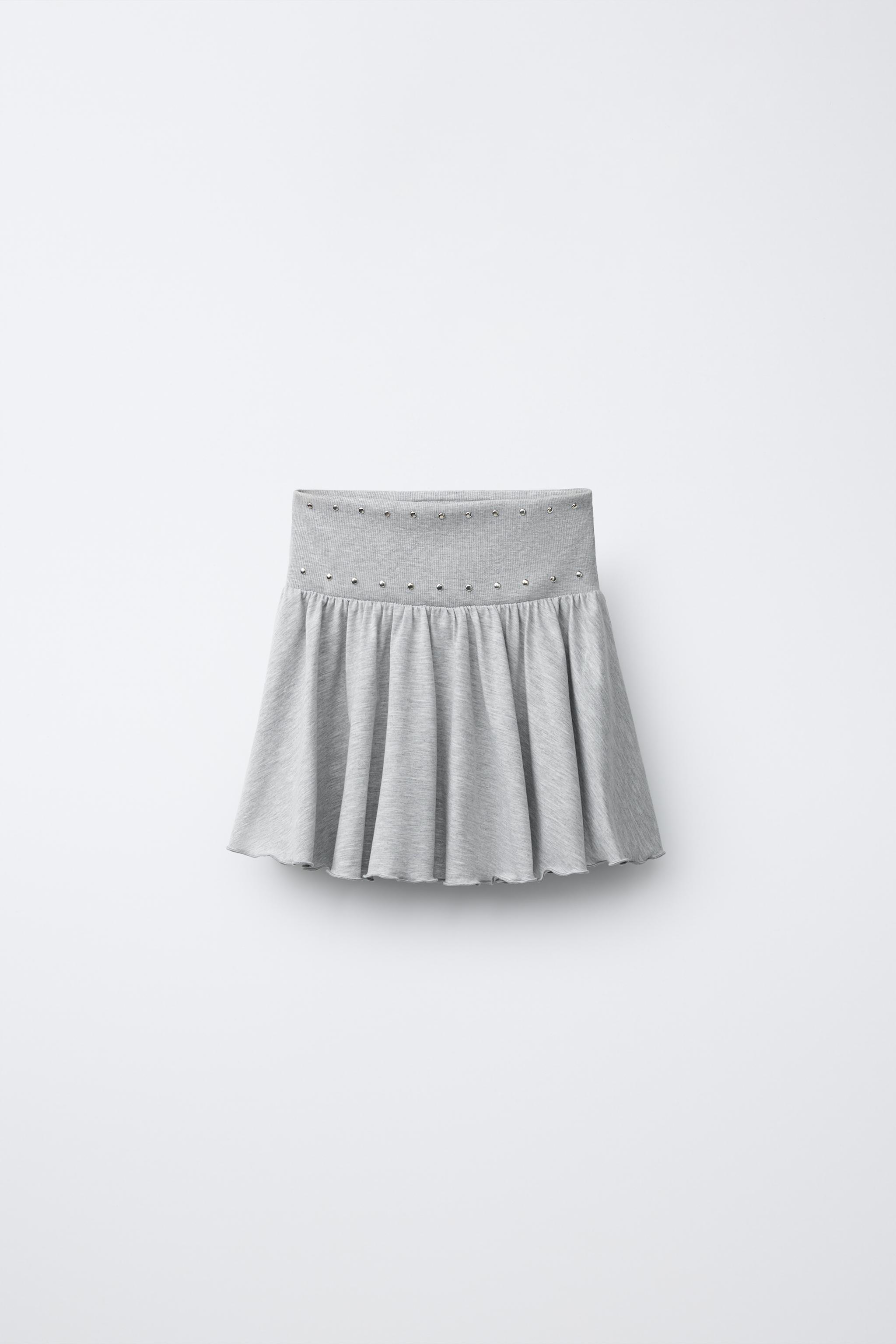 STUDDED RUFFLE SKIRT — Gray marl