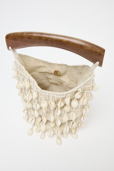 BEADED FABRIC BUCKET BAG - Light beige by Zara - Image 4