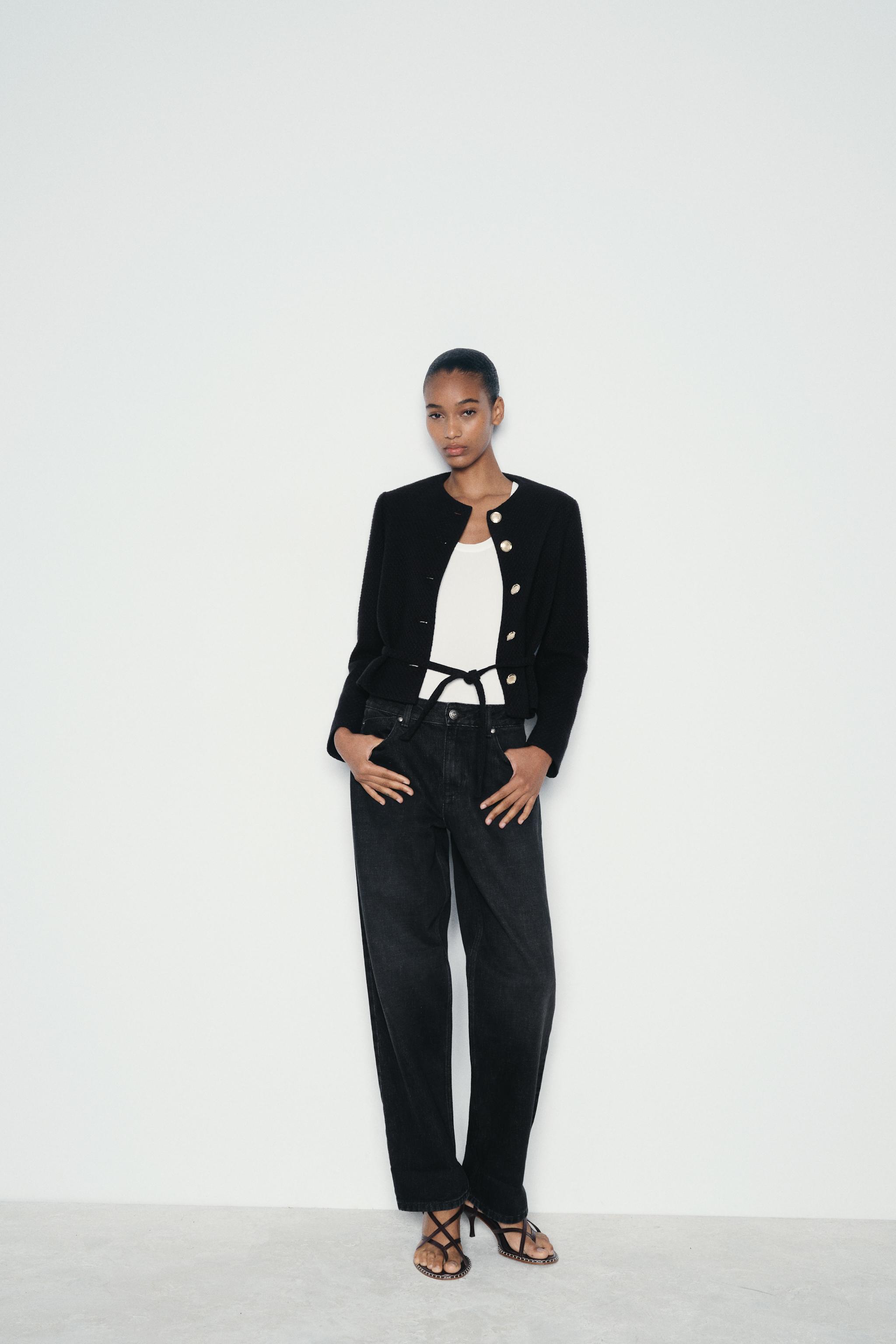 BELTED TEXTURED BLAZER Black ZARA Canada