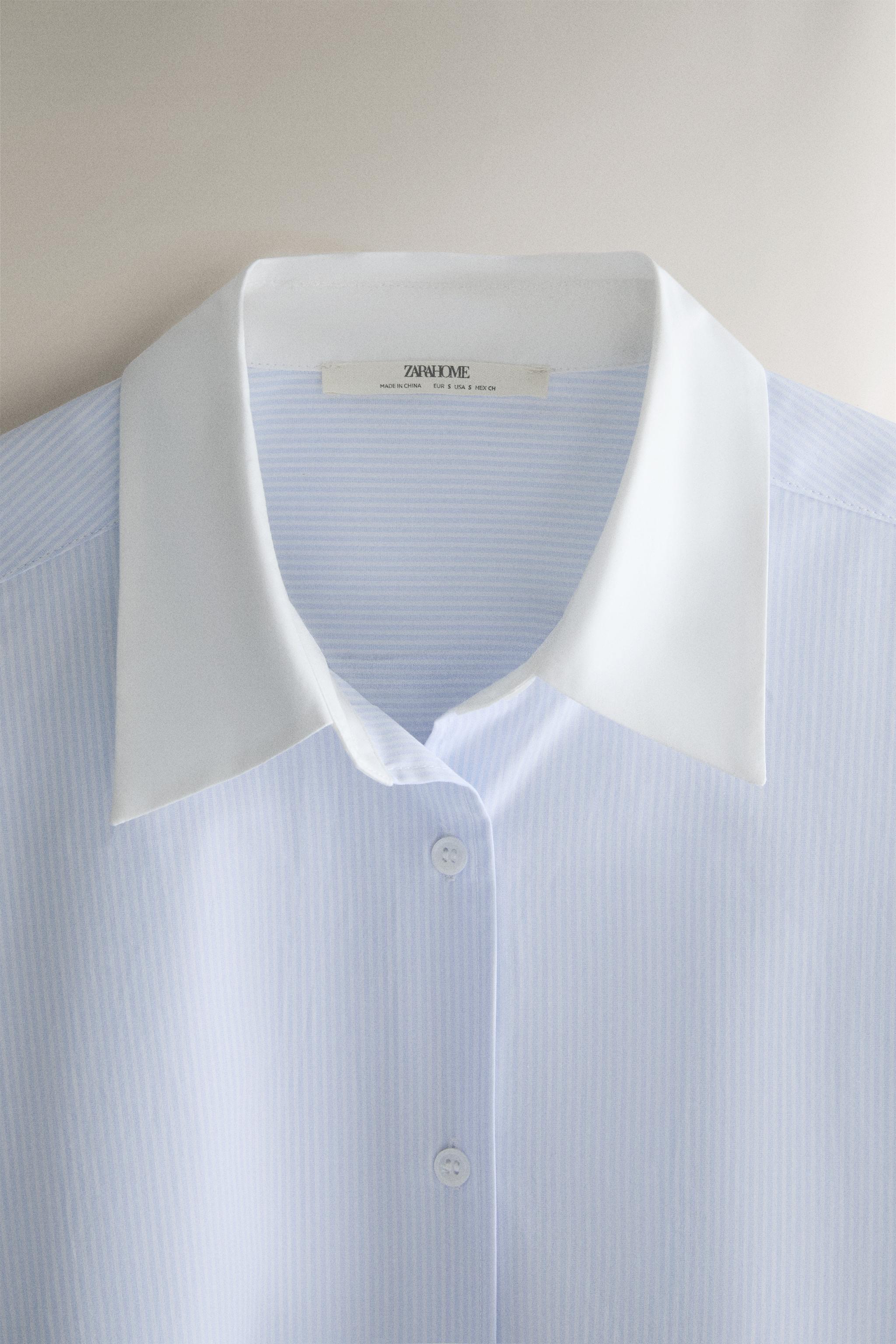 STRIPED SHIRT WITH COLLAR — Blue