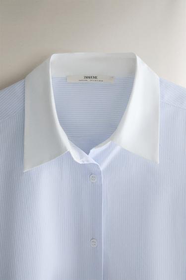 STRIPED SHIRT WITH COLLAR - Blue by Zara - Image 1