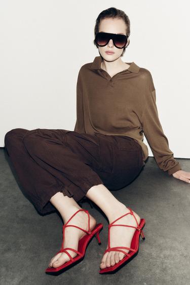 САНДАЛИИ С РЕМЕШКАМИ ИЗ КОЖИ — Красный от Zara — изображение 0