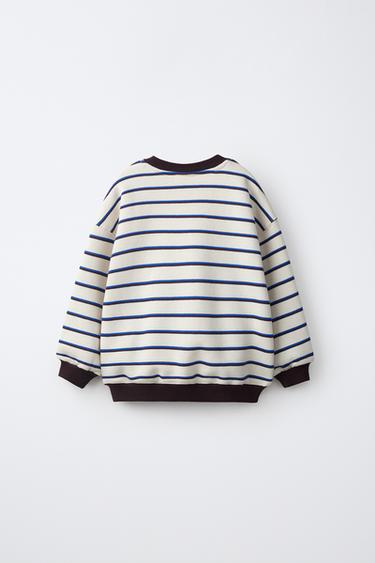 STRIPED SWEATSHIRT — Ecru / Maroon 2