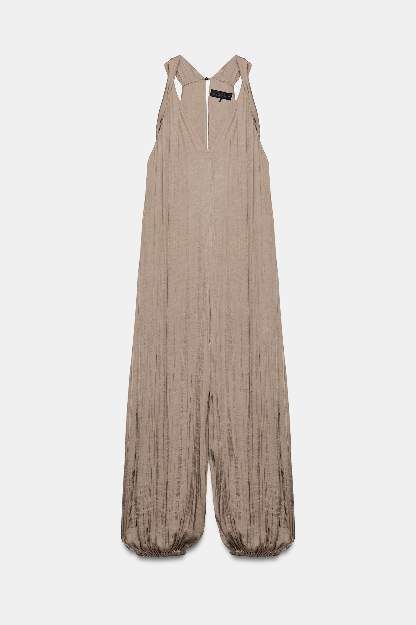 Женский комбинезон Zara Satin Jumpsuit, цвет: Коричневый / Серо-коричневый — фото 7