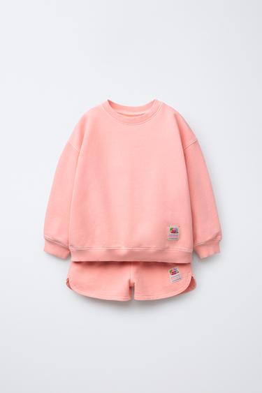 Zara PLAIN SWEATSHIRT AND BERMUDA SET WITH LABEL - Chalk pink
