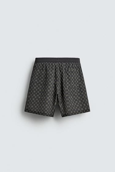 LONG CHECKED SWIMMING TRUNKS - Black by Zara - Image 7