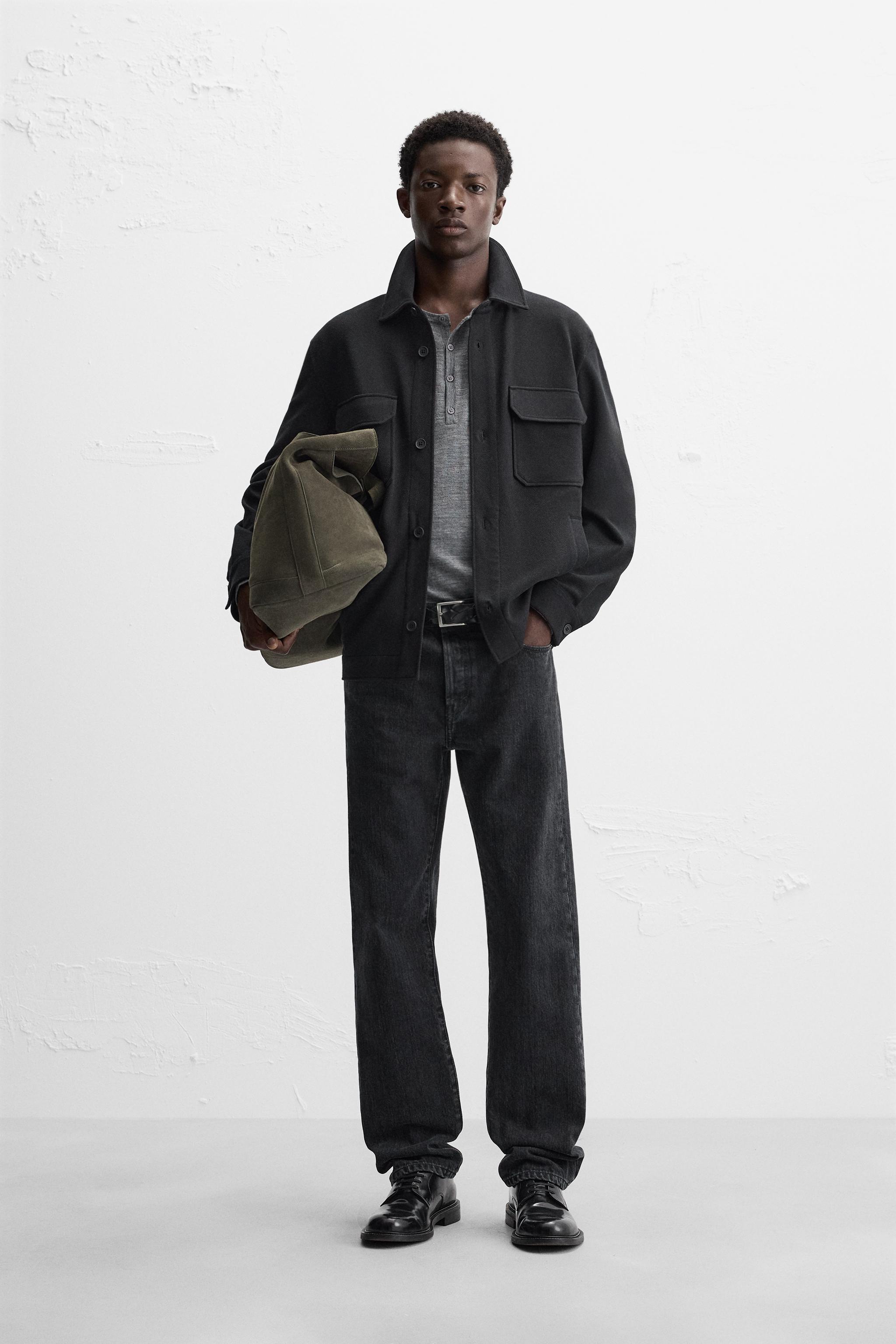 Camisas Negras Hombre Sobrecamisa ZARA Structured Zip Para Hombre