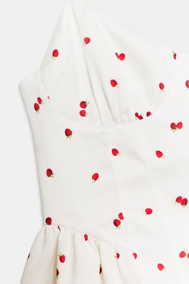 SATIN STRAWBERRY RUFFLE TOP - Ecru / Red by Zara - Image 6