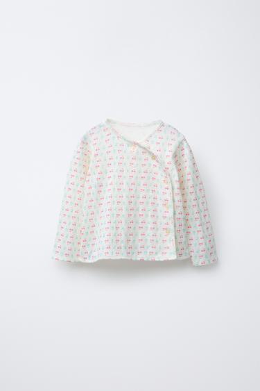 Zara CHERRY POINTELLE T-SHIRT - Light ecru