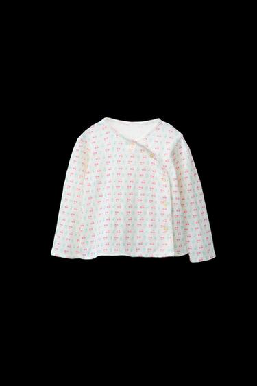 Zara CHERRY POINTELLE T-SHIRT - Light ecru