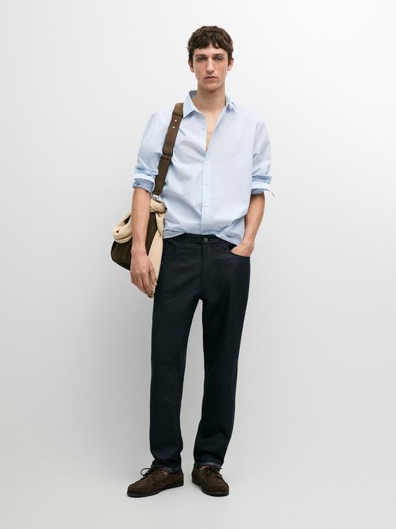 Cotton and linen tapered fit jeans from Zara - $130