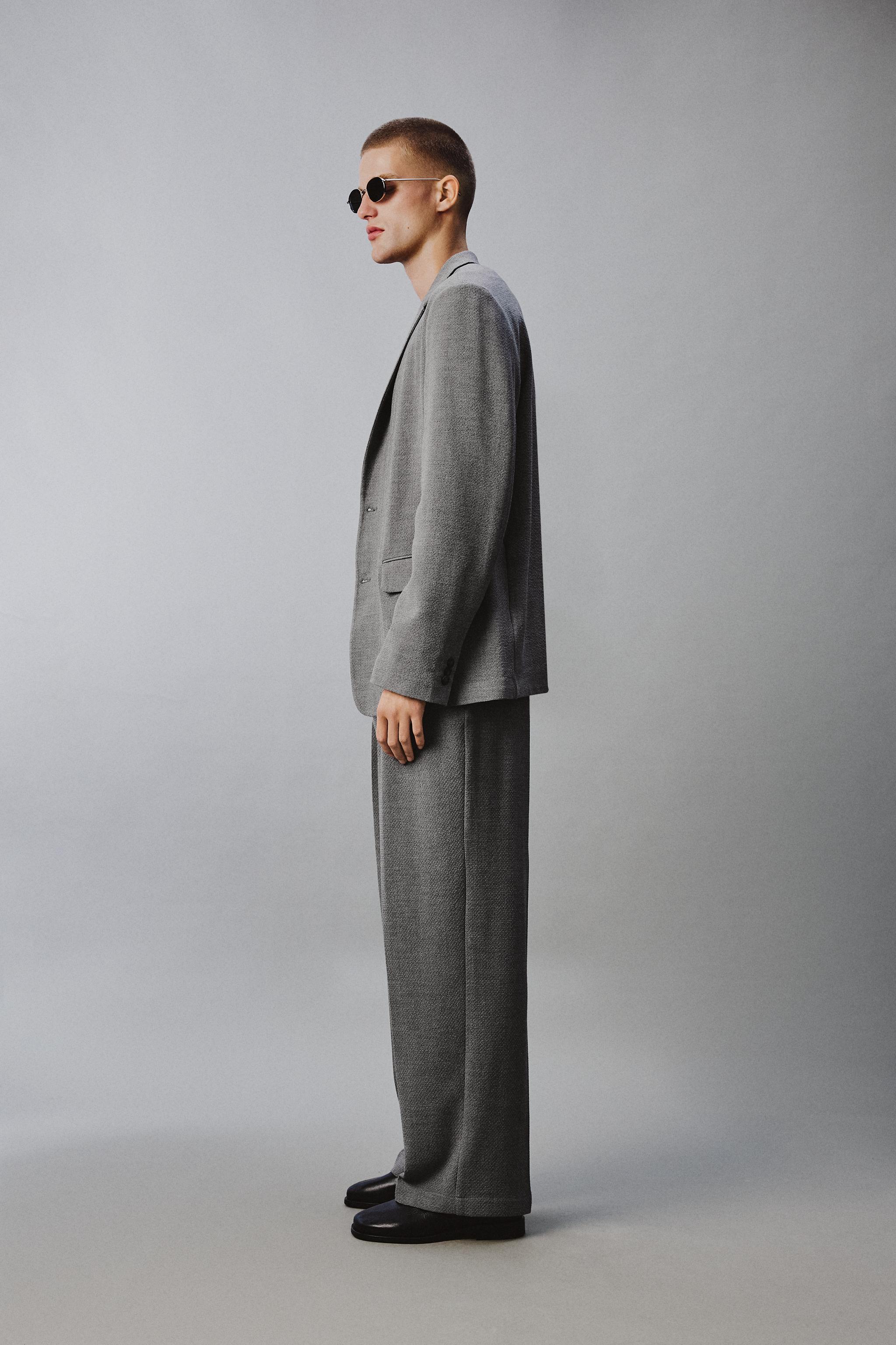 リラックスフィットヘリンボーン柄スーツパンツ - グレー | ZARA Japan