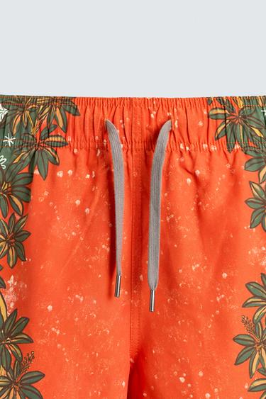 LONG FLORAL PRINT SWIMMING TRUNKS - Coral by Zara - Image 8