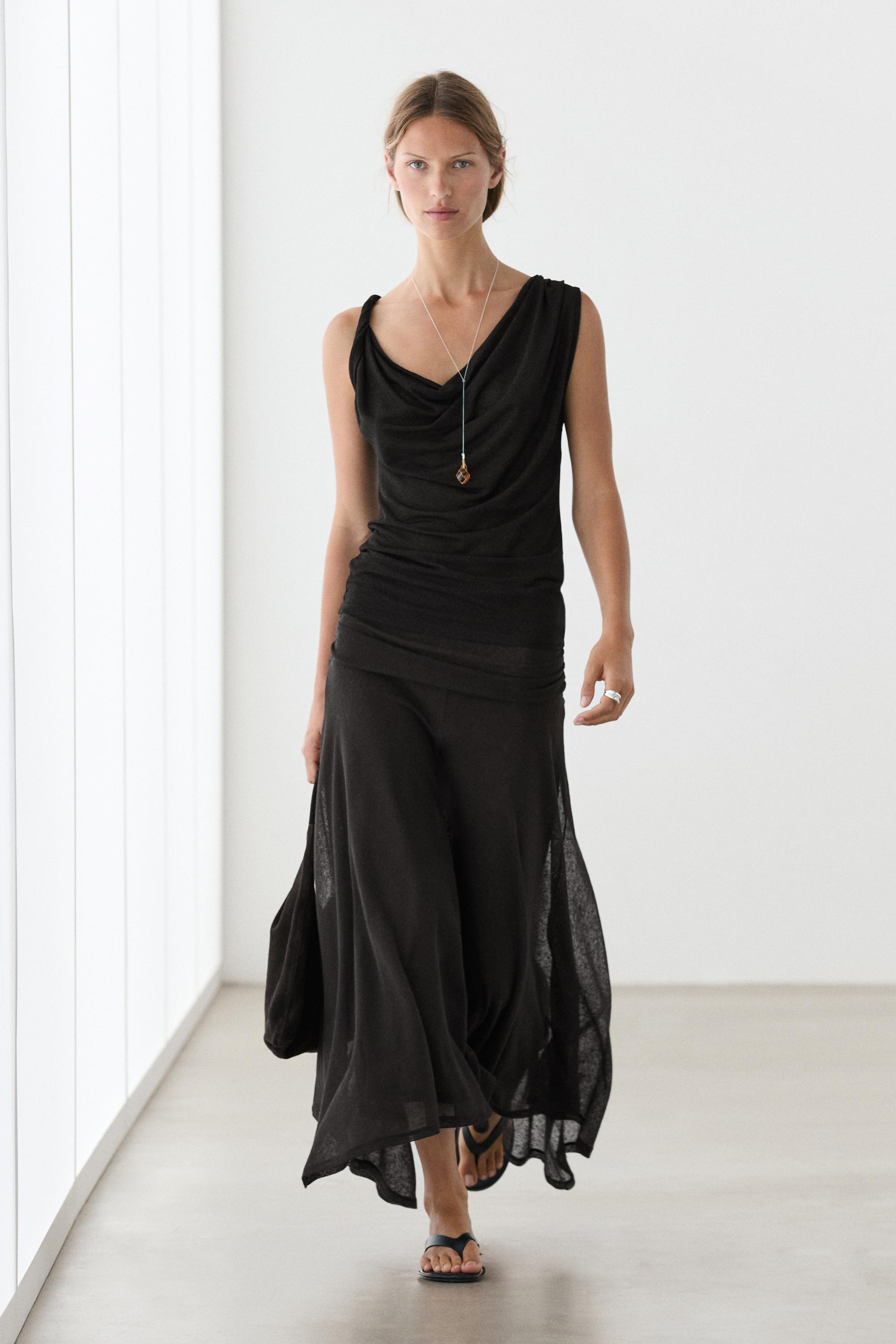 Shimmery draped top with knot detail