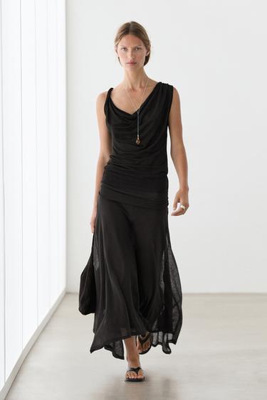 Zara Shimmery draped top with knot detail - Black - Image 0