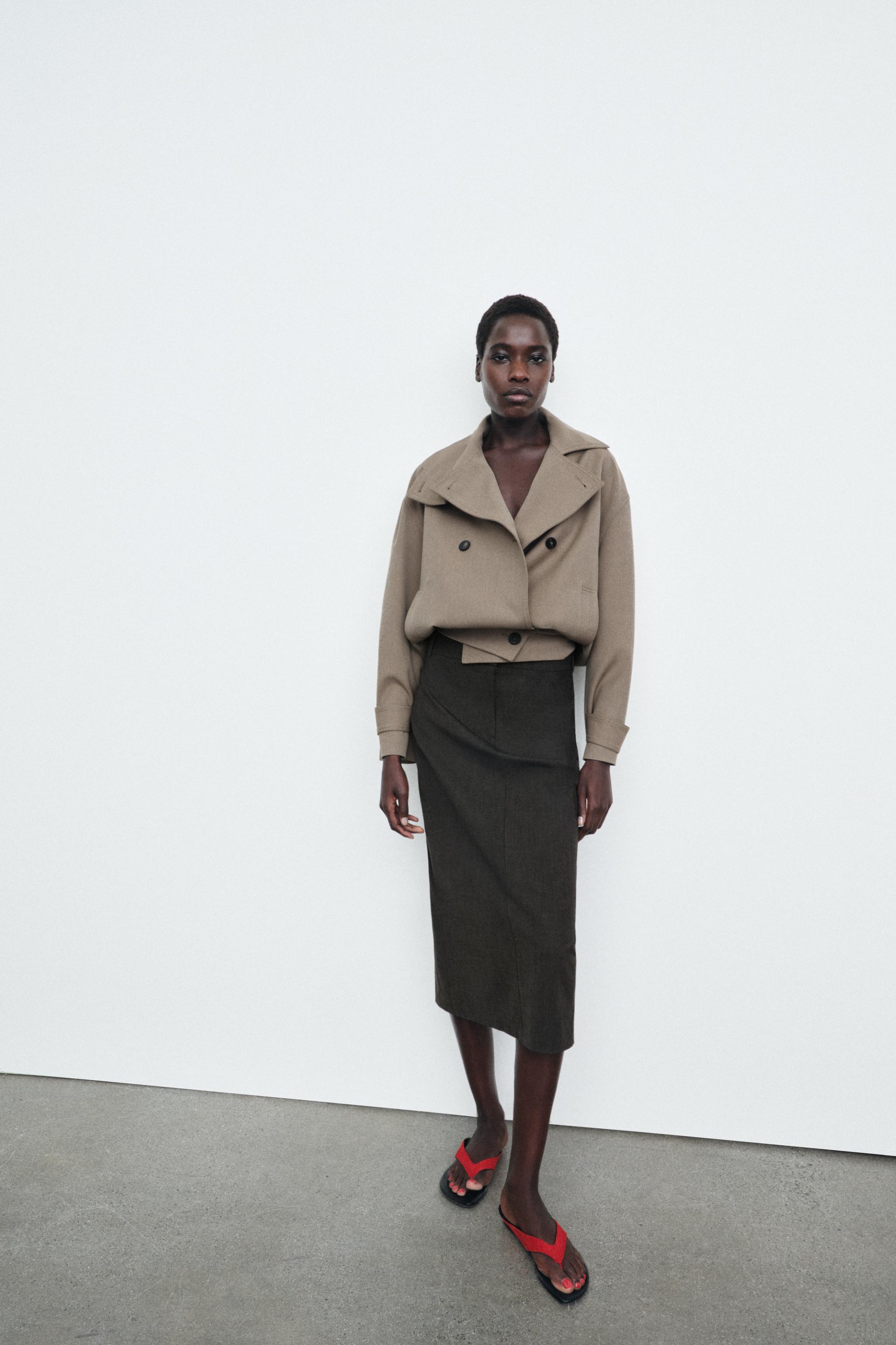 ZWコレクションストレートミディスカート - ブラウン | ZARA Japan / 日本