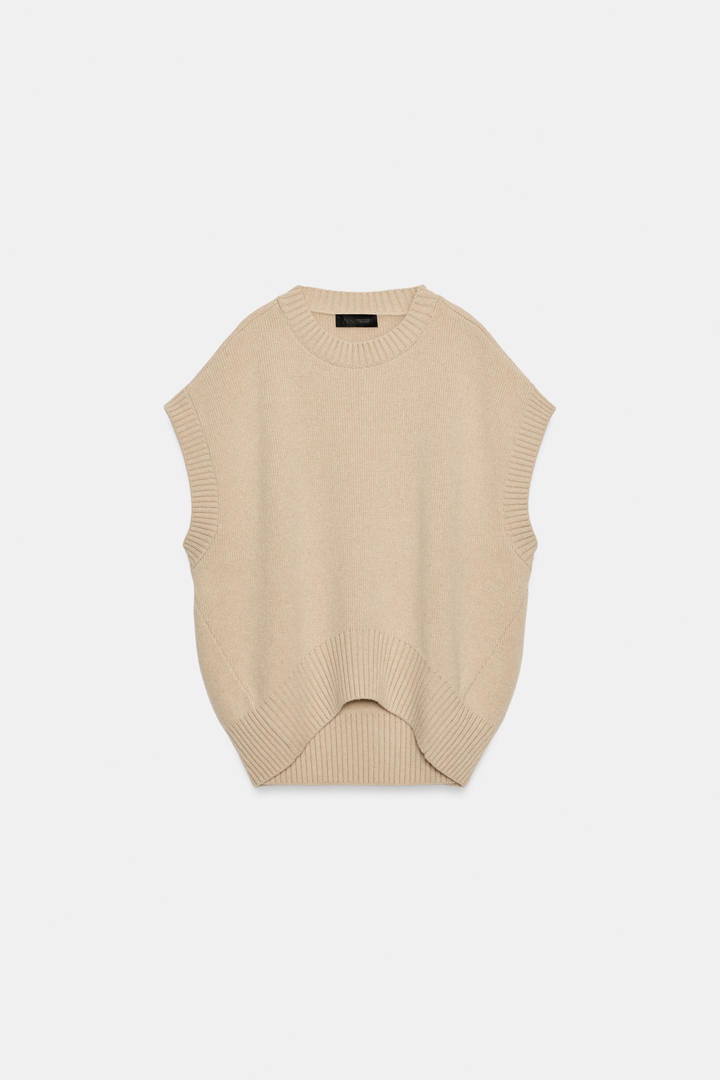 Женский жилет Zara Oversized Wool-Blend Vest, цвет: Песочный — фото 6