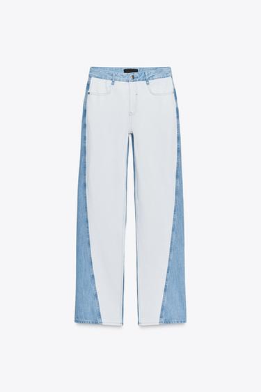 JEANS Z1975 STRAIGHT CINTURA MÉDIA COMBINADO - Azul-médio da Zara