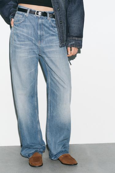 TRF STRAIGHT WIDE HIGH-WAIST JEANS - Indigo by Zara