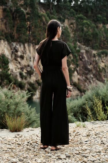 COMBINAISON LONGUE CEINTURE AVEC LIN - Noir de Zara - Image 4