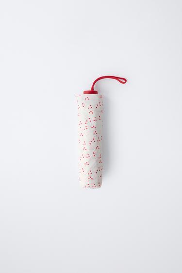 HEART PRINT FOLDING UMBRELLA — Ecru 1