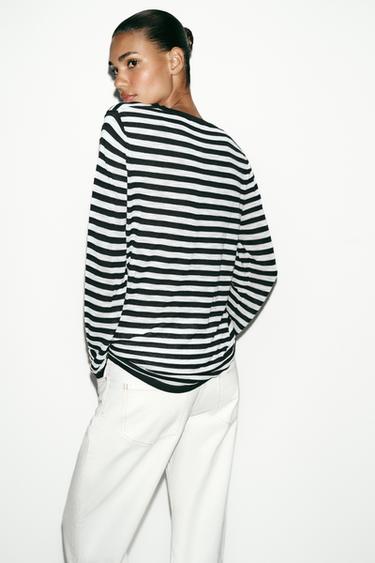 PULL RAYURES BOUTONS - Bleu marine / Blanc de Zara - Image 4