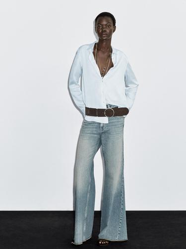 Zara Flowing shirt with shirt collar - Sky blue