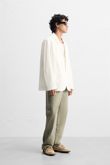 COTTON RELAXED FIT BLAZER - Oyster-white by Zara - Image 3