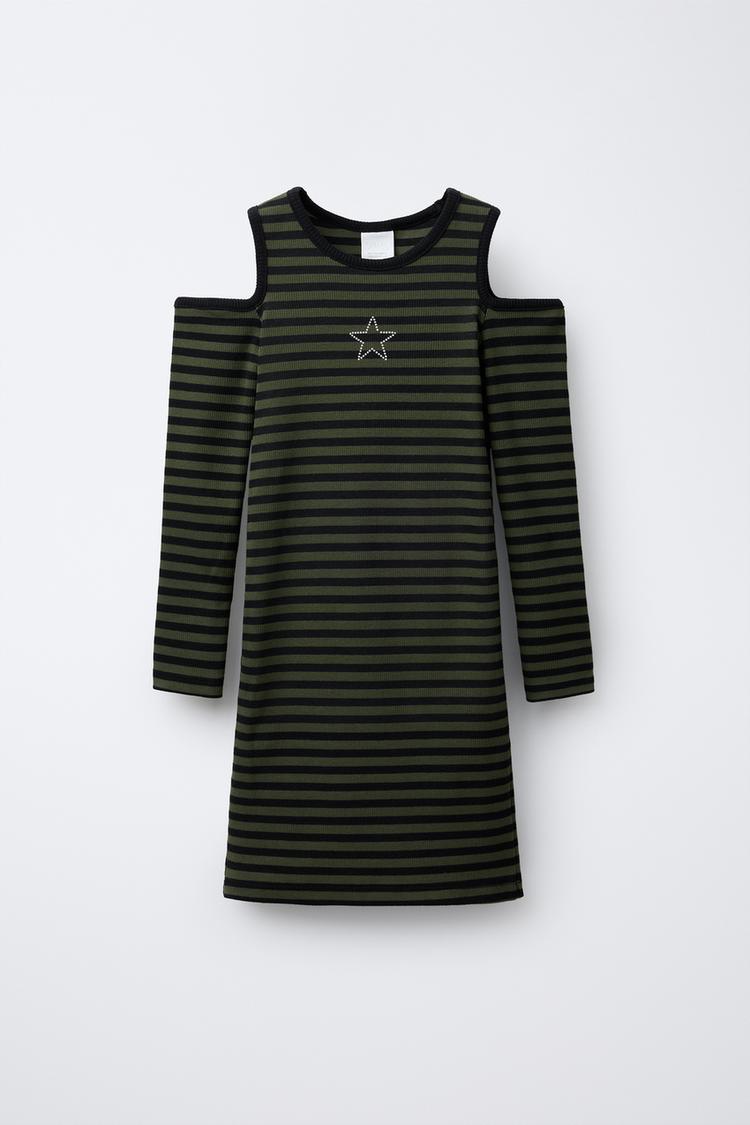 STRIPED RIBBED DRESS WITH CUT-OUT DETAIL