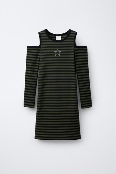STRIPED RIBBED DRESS WITH CUT-OUT DETAIL - Black / Green by Zara