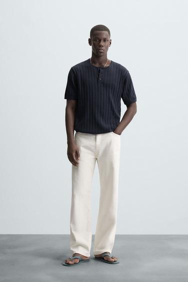 PLAYERA PUNTO CUELLO BOTONES - Marino de Zara