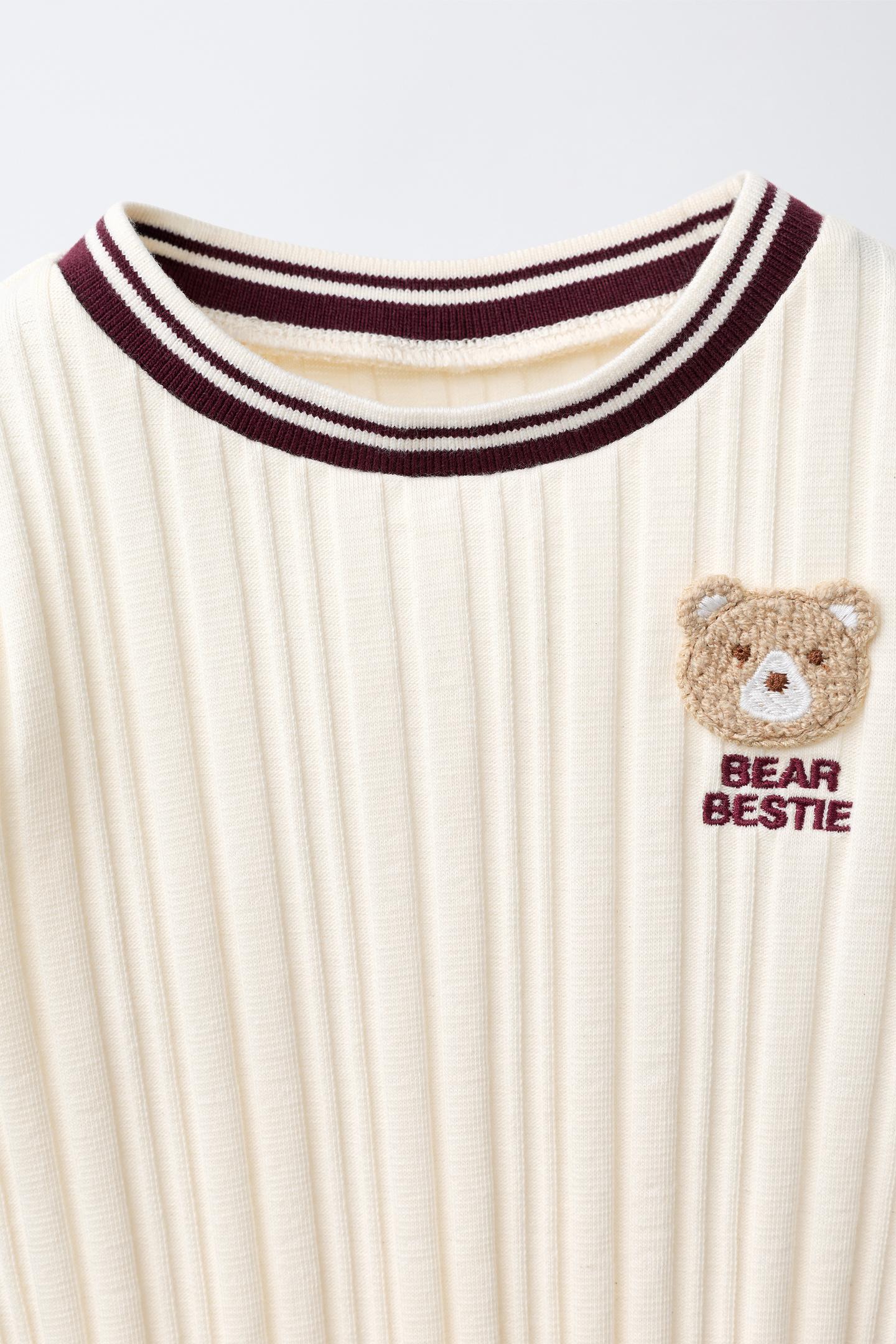 Детская футболка Zara Bear Patch Ribbed, цвет: Экрю — фото 3