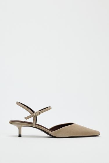 SUEDE KITTEN-HEEL SLINGBACKS - Sand Brown by Zara - Image 0