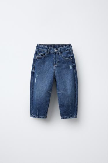 Zara RIPPED BAGGY JEANS - Mid-blue
