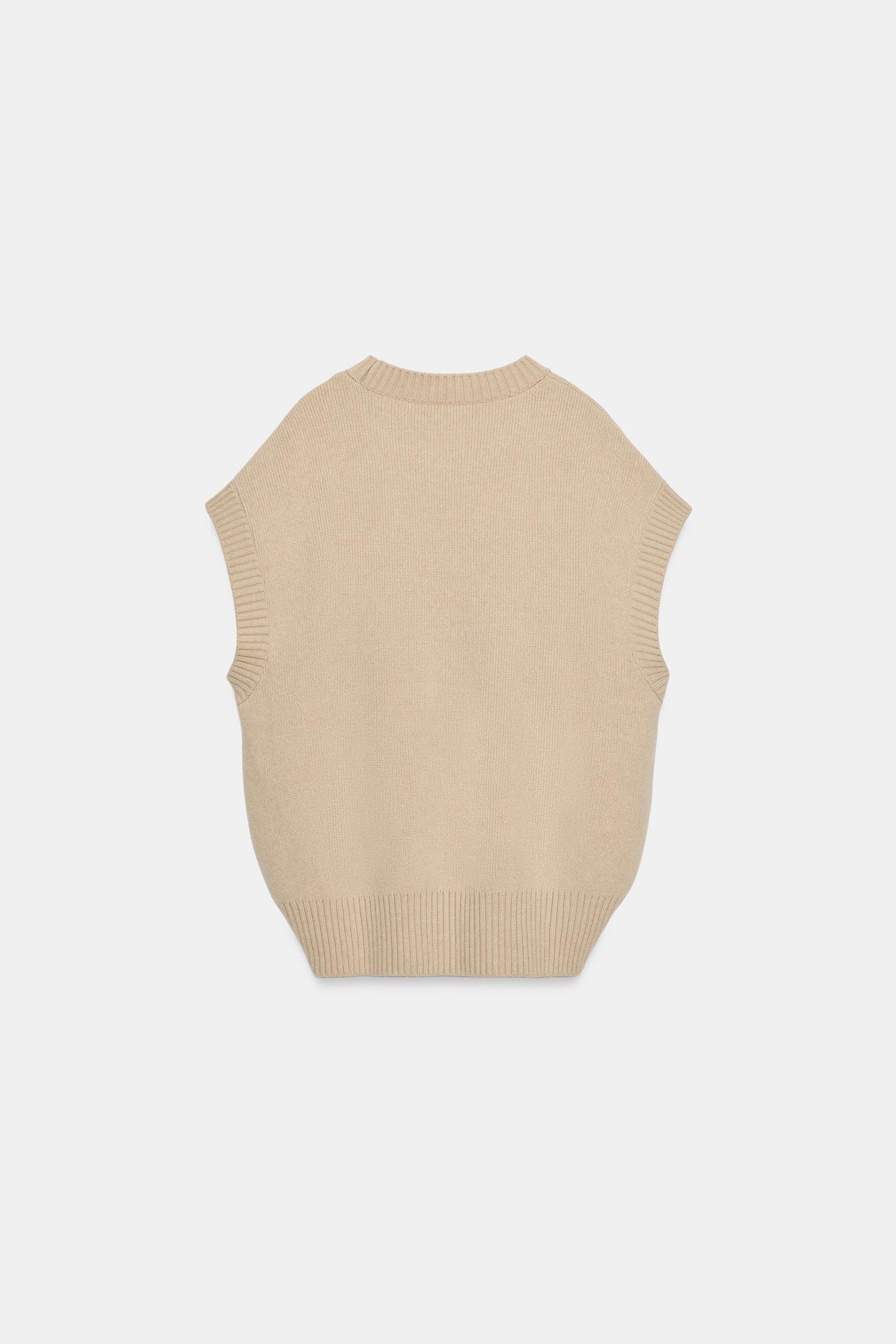 Женский жилет Zara Oversized Wool-Blend Vest, цвет: Песочный — фото 7