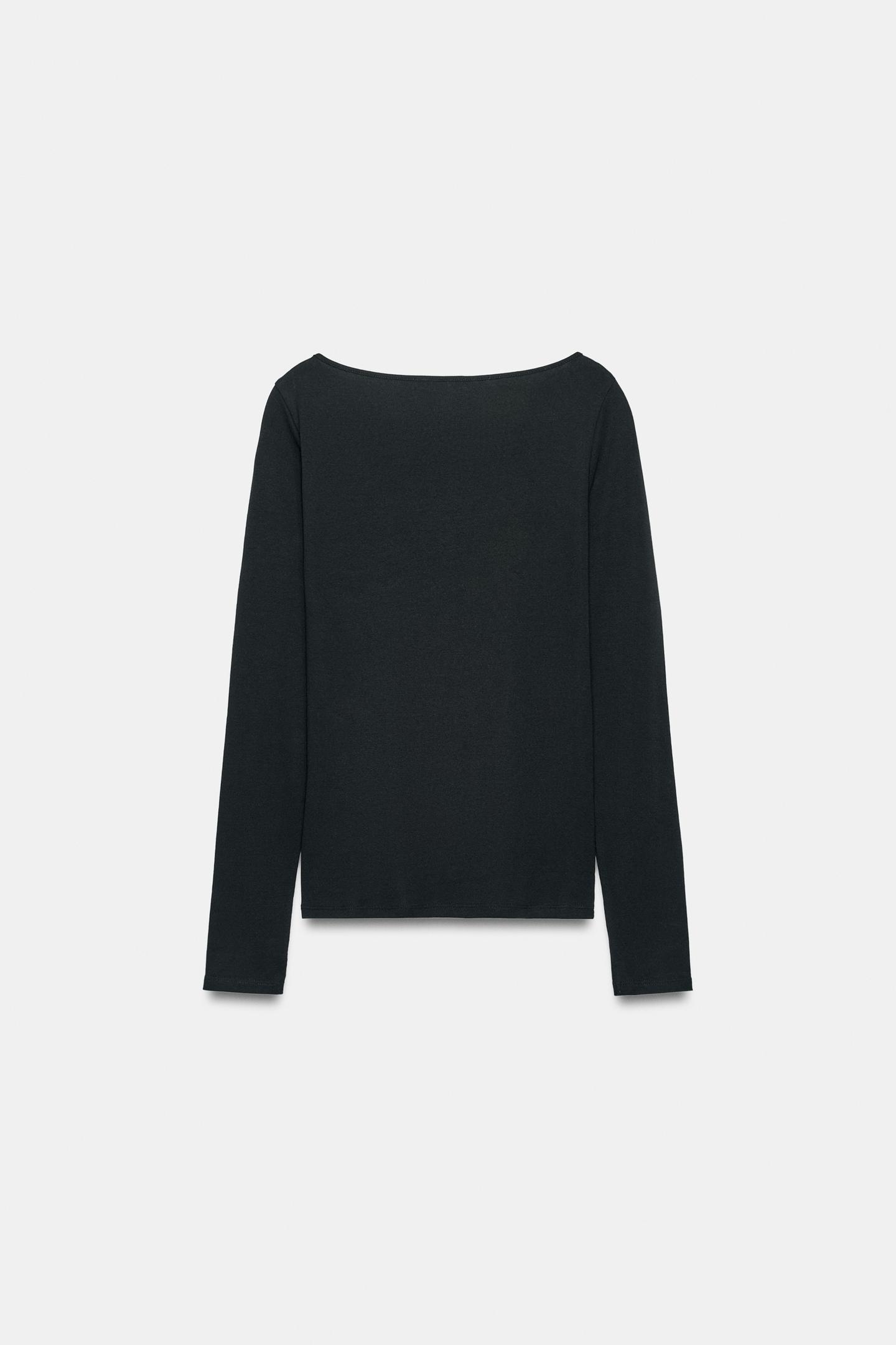Женская футболка Zara Boat Neck, цвет: Чёрный — фото 4