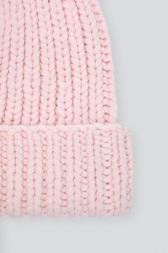 BONNET EN MAILLE 100% LAINE - Rose / Blanc de Zara - Image 1