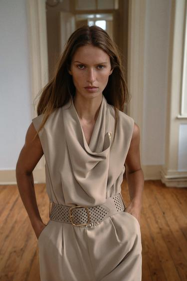 JUMPSUIT WITH BELT - Sand by Zara