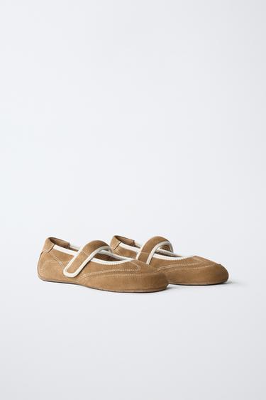 SUEDE SPORTY BALLERINA - Brown by Zara
