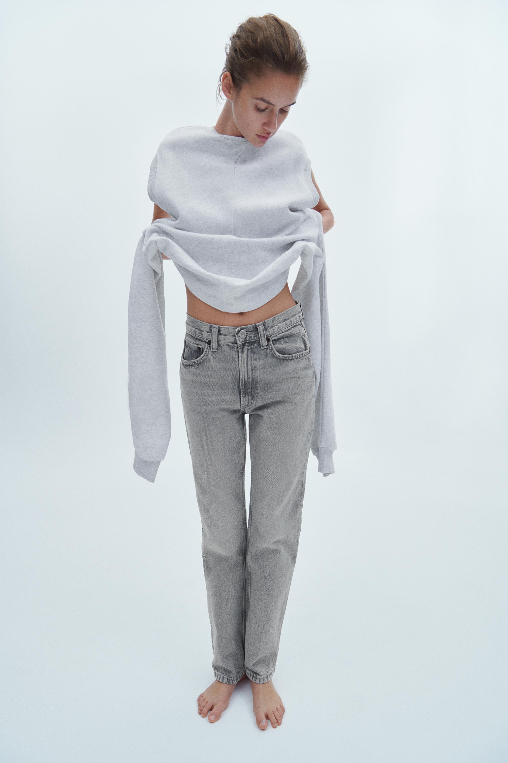 TRF STRAIGHT LEG JEANS WITH A HIGH WAIST - Light gray