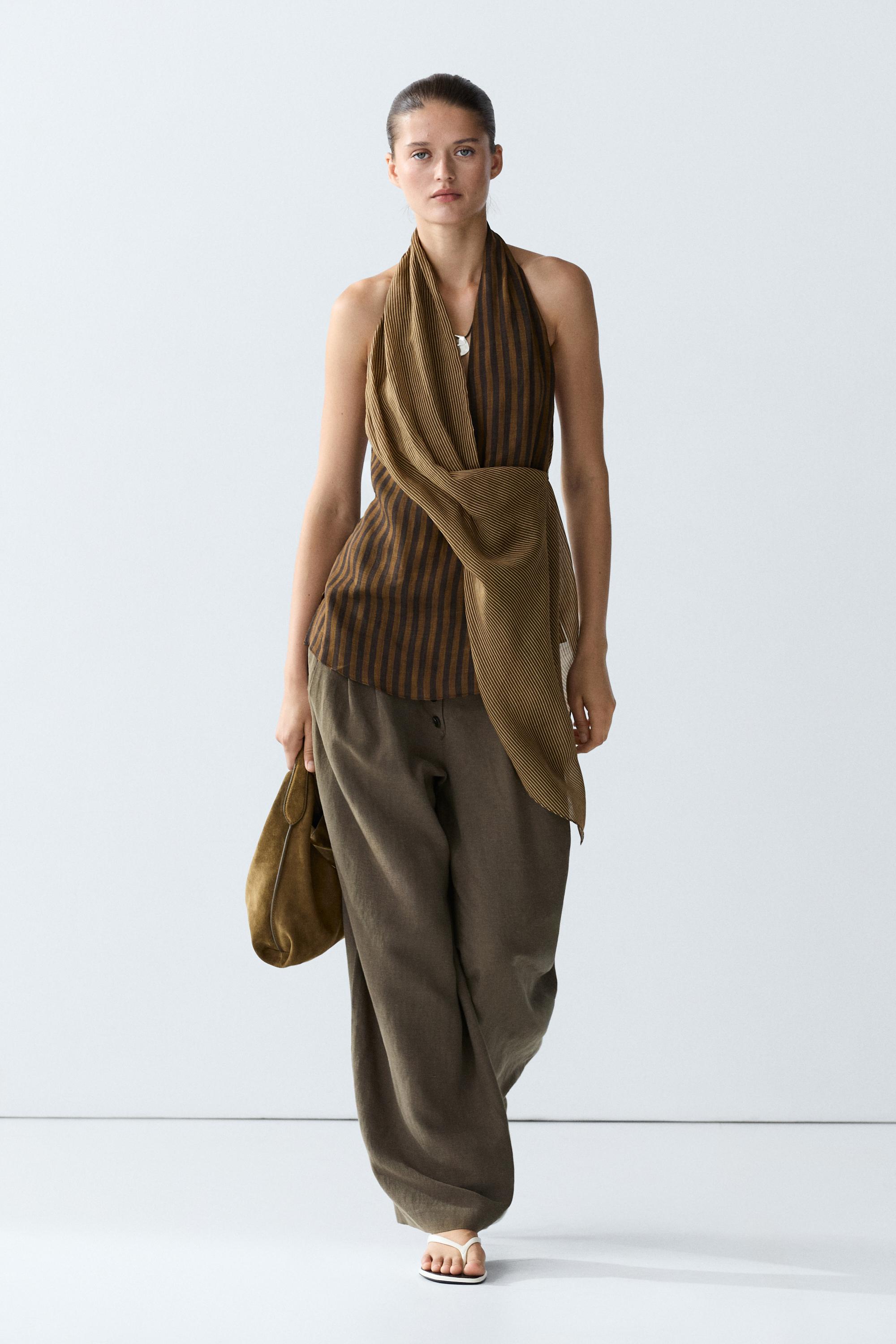 Flowing striped halter top total look - Light mint green | ZARA